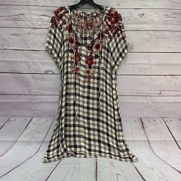 Johnny Was Dresses & Skirts - Johnny Was Workshop Women’s Medium Plaid Floral Midi Tunic Dress Boho Soho